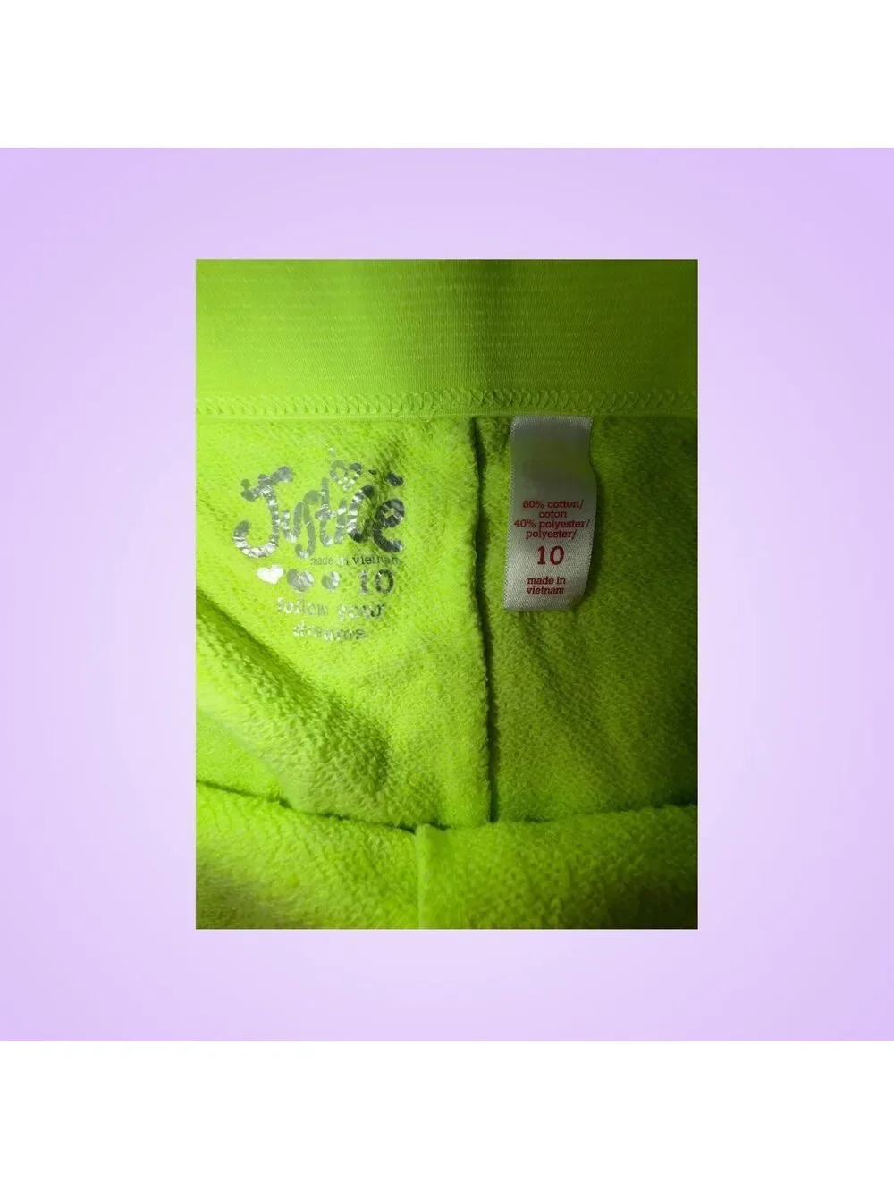 Justice Girls Size 10 Neon Green Gymnast Sweat Shorts Glitter Heart Drawstring